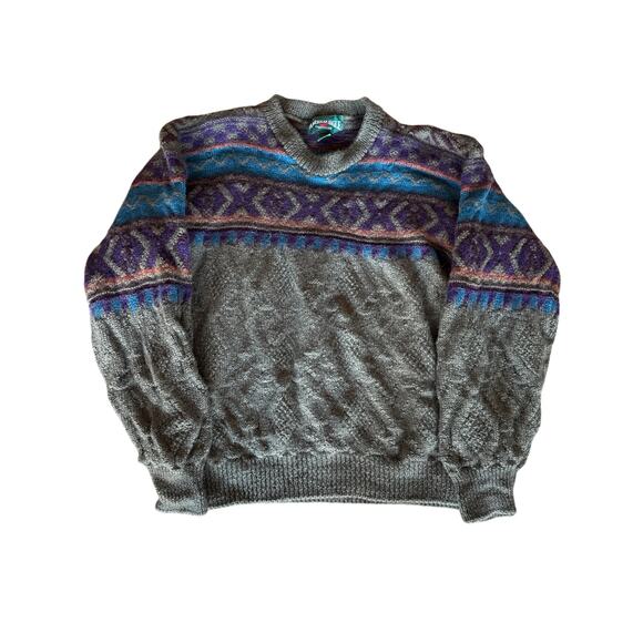 Vintage American Eagle Outfitters USA Made L Wool Green Blue Purple Sweater - Picture 1 of 8